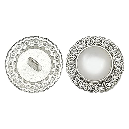 3 Stück Strass Knöpfe Bling Runde Perle Knöpfe Silber Metall Kleidung Zubehör für Frauen Nähen auf Verzierungen 17mm von Tsangbaby