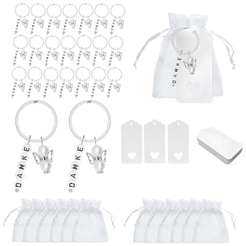 30 Stück Schutzengel Dankeschön Geschenke, Schutzengel Dankeschön Geschenke Klein, Little Angel Schlüsselanhänger mit Organzasäckchen Karte Geschenk für Hochzeit, Taufe, Dankeschön, Kommunion von Tsangbaby