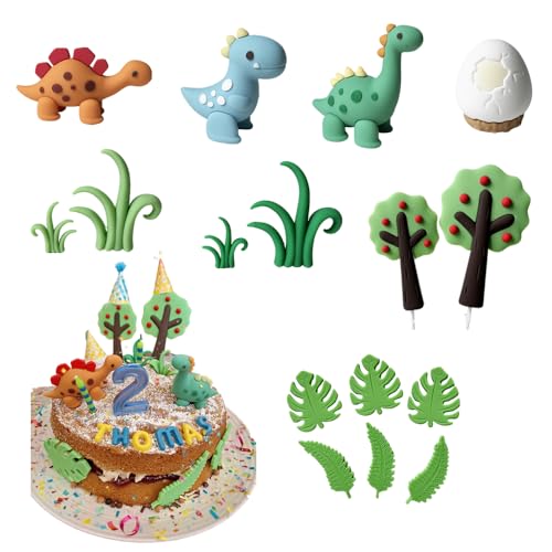 Dinosaurier-Kuchenaufsätze, Dinosaurier-Kuchendekoration, 3D-Dinosaurier-Ei-Blätter-Baum-Kuchenaufsatz, Happy Birthday-Kuchenaufsätze, Dekorationen für Geburtstag, Babyparty, Jungen, Mädchen von Tsangbaby