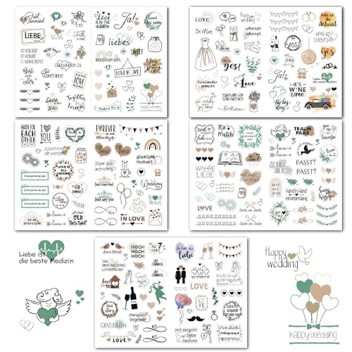 Tsathoggua Sticker Hochzeit Gästebuch, Sticker Set für Gästebuch oder Fotoalbum mit viel Liebe, Love Stickers für Scrapbook oder Bullet Journal, Aufkleber Hochzeit für Gästebuch, Fotoalbum (Creme) von Tsathoggua