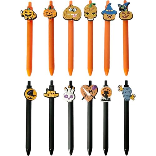 Tsffae 12 Stück Halloween-gelschreiber Kürbisgeist-Motiv, Cartoon-Kugelschreiber, Gelschreiber Für Halloween, Partytütenfüller, Schulschreibwaren von Tsffae
