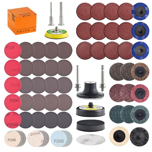 Tshya 117 Stück 5,1 cm Klettschlaufe und Rollverriegelung, Schnellwechsel-Schleifscheiben für Bohrmaschinenschleifaufsatz für Scheinwerfer, Polieren, Schleifpads, Körnung 60-3000 Tshya 117 Stück 5,1 cm Klettschlaufe und Rollverriegelung, Schnellwechsel-Schleifscheiben für Bohrmaschinenschleifaufsatz für Scheinwerfer, Polieren, Schleifpads, Körnung 60-3000 von Tshya
