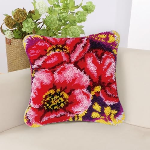 TsoLAY Diy Knüpfkissen Mit Vordruck Rote Blume Kissenbezug für Erwachsene und Kinder Teppichherstellungs-Kits Kreuzstich-Set Teppichherstellung Kissen Handarbeit für Anfänger Heimdekoration -B TsoLAY Diy Knüpfkissen Mit Vordruck Rote Blume Kissenbezug für Erwachsene und Kinder Teppichherstellungs-Kits Kreuzstich-Set Teppichherstellung Kissen Handarbeit für Anfänger Heimdekoration -B von TsoLAY