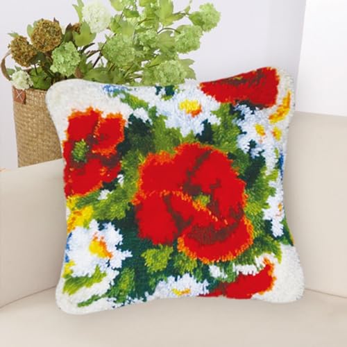 TsoLAY Diy Knüpfkissen Mit Vordruck Rote Blume Kissenbezug für Erwachsene und Kinder Teppichherstellungs-Kits Kreuzstich-Set Teppichherstellung Kissen Handarbeit für Anfänger Heimdekoration -C TsoLAY Diy Knüpfkissen Mit Vordruck Rote Blume Kissenbezug für Erwachsene und Kinder Teppichherstellungs-Kits Kreuzstich-Set Teppichherstellung Kissen Handarbeit für Anfänger Heimdekoration -C von TsoLAY