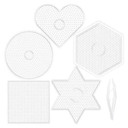 TsoLay Perlenbrett - Perlen-Stiftbrett, Steckbrett-Set Aus Transparentem Kunststoff für Kinder und Erwachsene - Quadrat, Kreis, Stern, Sechseck von TsoLay