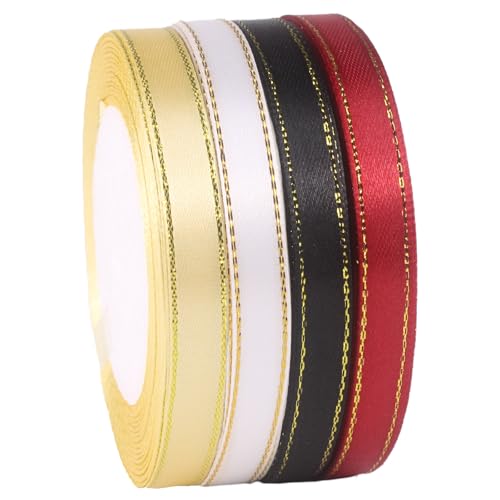 4 Rollen Satinband mit Goldkanten, 1 cm Dekorations Geschenkband 22 m/Rolle, Stoffband für Geschenkverpackung DIY-Basteln Hochzeit Baby-Party Korsagen 4 Rollen Satinband mit Goldkanten, 1 cm Dekorations Geschenkband 22 m/Rolle, Stoffband für Geschenkverpackung DIY-Basteln Hochzeit Baby-Party Korsagen von Tssnlur