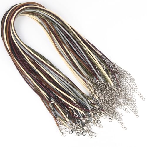 60 Stück Lederband, 2 mm gewachste Halskettenschnur mit Karabinerverschluss und Verlängerungskette, Seil für DIY-Armbänder, Halsketten und Schmuckherstellung Necklace Cord 60 Stück Lederband, 2 mm gewachste Halskettenschnur mit Karabinerverschluss und Verlängerungskette, Seil für DIY-Armbänder, Halsketten und Schmuckherstellung Necklace Cord von Tssnlur