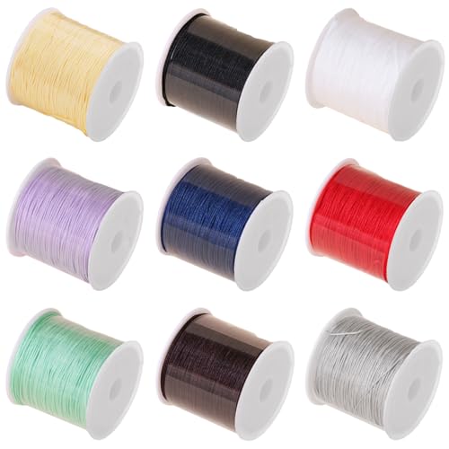 9 Farben 0.8 mm Nylonschnur, 50 m/Rolle Nylonfaden für Armbänder, Geflochtene Makramee Garn Perlenfaden Chinesische Knotenkordelband für DIY Armbänder Halsketten Schmuckhandwerk Nähen von Tssnlur