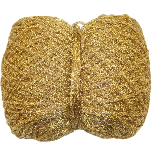 Gold Garn 250m 50g Glänzender Glitzergarn Metallic Häkelgarn Kordel für DIY Fancy Stricken Pullover Schal Zubehör (Gold) von Tssnlur