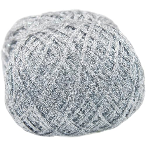 Silber Garn 250m 50g Glänzender Glitzergarn Metallic Häkelgarn Kordel für DIY Fancy Stricken Pullover Schal Zubehör (Silber) von Tssnlur