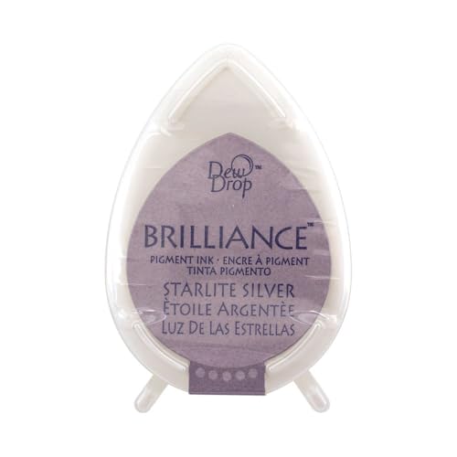 Tsukineko Brilliance Dew Drop Stempelkissen Silber, Starlite Silver - Klein - Lösemittelhaltig, Deckend, Beständig Gegen Ausbleichen - Wasserbeständig von Tsukineko