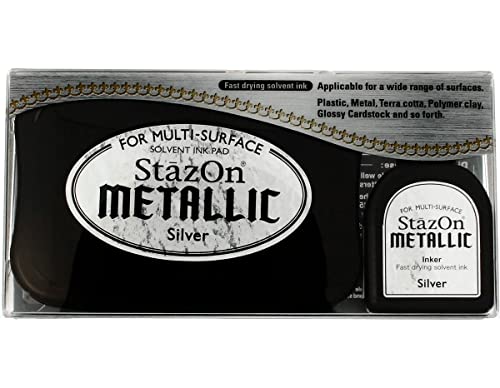 Tsukineko StazOn Metallic Stempelkissen zum Stempeln-Silber, Groß-Deckend-Archivierung, Silberfarben, 15 ml von Tsukineko