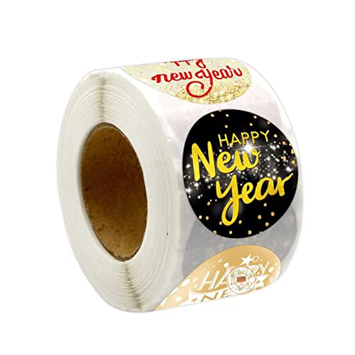 500 Stück Happy New Year Aufkleber Runde Umschläge Siegel Bunte Ornamente Neujahr Etiketten für Weihnachten Tag Grußkarte Dekoration Aufkleber Umschlag Box (C) von Tsukitoy