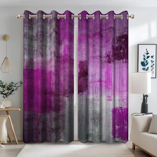 Ttincceer 117x138cm Grau Lila Blackout Vorhänge für Schlafzimmer Abstrakt Retro Gemischte Farbe Fenster-Vorhänge Klassisch Land Bauernhaus Stilvoll Fenster-Behandlung Thermisch Isoliert 2 Panels von Ttincceer