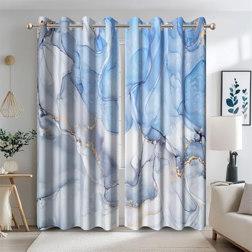 Ttincceer 135x215cm Blauer Marmor Verdunkelungsvorhang für Schlafzimmer Luxus Ombre Marmor Textur Zimmer Verdunkelung Fenster Vorhänge Kunst Moderne Wärmedämmung Fenster Behandlung 2 Panels von Ttincceer