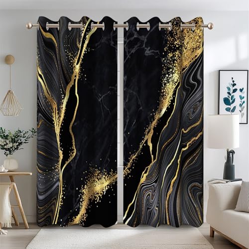 Ttincceer 135x215cm Schwarzer Marmor Blackout Vorhänge für Schlafzimmer Luxus Schwarz Gold Fluid Textur Zimmer Verdunkelung Vorhänge Modern Abstrakt Thermisch Isoliert 2 Panels Ttincceer 135x215cm Schwarzer Marmor Blackout Vorhänge für Schlafzimmer Luxus Schwarz Gold Fluid Textur Zimmer Verdunkelung Vorhänge Modern Abstrakt Thermisch Isoliert 2 Panels von Ttincceer