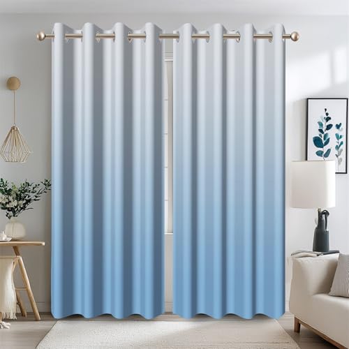 Ttincceer 140x145cm Blau Blackout Vorhänge für Schlafzimmer Baby Blau Ombre Zimmer Verdunkelung Fenster Vorhänge Gradient Light Blue Light Blocking Thermal Insulated 2 Panels von Ttincceer
