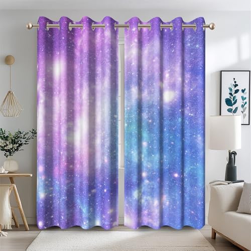 Ttincceer 140x175cm Galaxy Blackout Vorhang für Schlafzimmer Blau Lila Nebel Außenraum Verdunkelung Fenster Vorhänge Träumendes Universum Bedroom Vorhänge Thermisch Isolierte 2 Panels von Ttincceer