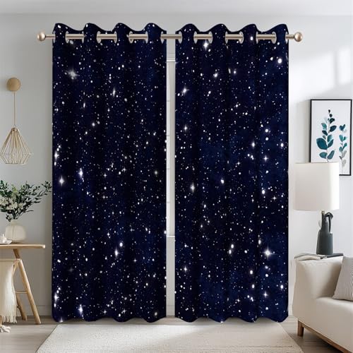 Ttincceer Galaxy Starry Night Blackout Vorhänge für Kinder Schlafzimmer Dunkelblau Außenraum Universum Raum Verdunkelung Fenster Vorhänge Hitze Blocking 2 Panel 117x183cm von Ttincceer