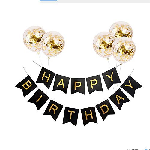 Ttiy Happy Birthday Banner Pailletten Konfetti Luftballons Geburtstag Dekoration Banner Party Dekoration Supplies mit Quaste Trim (Schwarz, S) von Ttiy