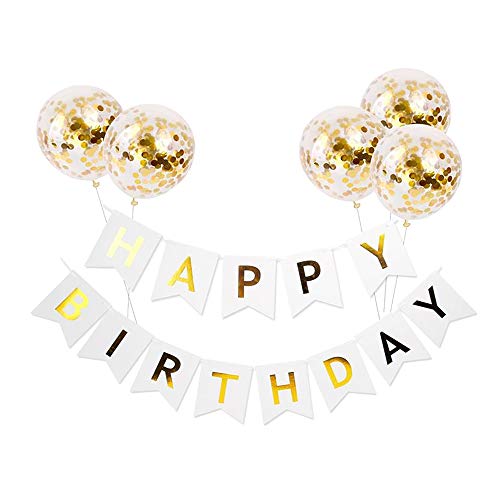 Ttiy Happy Birthday Banner Pailletten Konfetti Luftballons Geburtstag Dekoration Banner Party Dekoration Supplies mit Quaste Trim (Weiß, S) von Ttiy