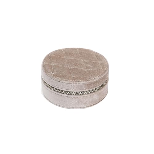 Ttiy Samt-Schmuckschatulle, Reise-Schmuckkoffer, kreativer Schmuck-Organizer, kleine Aufbewahrungsbox für Ohrringe, Ringe, Halsketten, 1 Stück, Khaki, rund von Ttiy