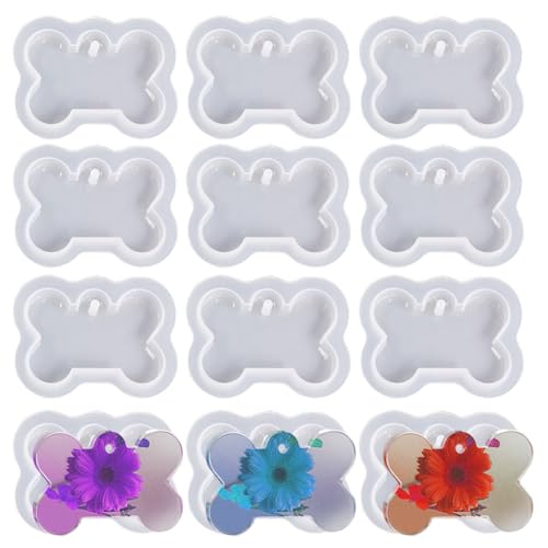 15 Stück Knochenförmige Erkennungsmarken-Formen für Harz, DIY, Handwerk, TuNan Silikon-Anhänger, Schlüsselanhänger, Epoxidharz-Formen mit Loch zum Aufhängen – 54 mm x 40 mm von TuNan