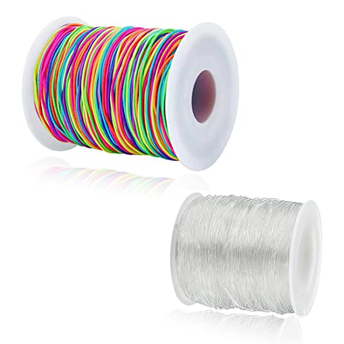150m Regenbogen-Elastikkordel und transparente elastische Schnur 0,8 mm, TuNan 2 STÜCKE Perlengarn Kristall-dehnbare Schnur für die Schmuckherstellung, Armband-Halsketten-Handwerk von TuNan