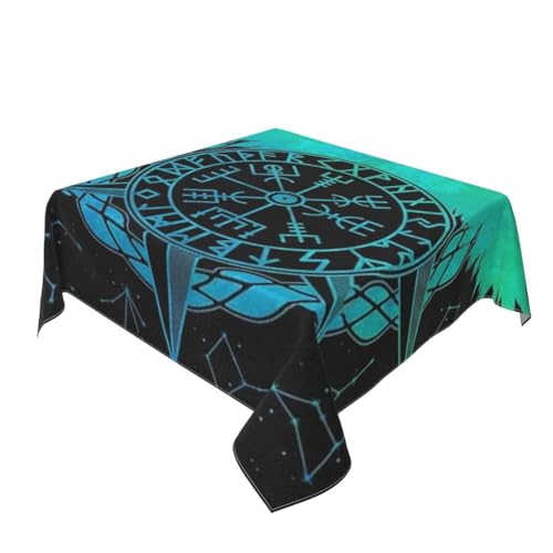TuTaTiMANG Wikinger-Odin-Raben-Tischdecke, Vegvisir-Runen-Kompass-Tischdecke, Küchentisch/Dekoration Für Feiertagspartys Im Innenbereich von TuTaTiMANG