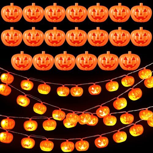 Tuanse 20 Stück Halloween-Dekorationen, Kürbis-Lichtabdeckungen, 3D-Klinken-O-Laterne, Kunststoff-Lampenschirme für DIY-Lichterkette, wiederverwendbare orangefarbene Halloween-Dekoration für Innen von Tuanse