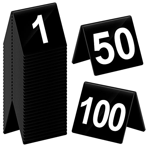Tuanse Acryl-Tischnummern 1–100, doppelseitig, minimalistisch, für Restaurant, Hochzeit, Tischzelt, Karten für Party, Event, Bankette, Hochzeitsempfang, 6,3 x 5,1 x 4,1 cm (weiße Zahl), 100 Stück von Tuanse