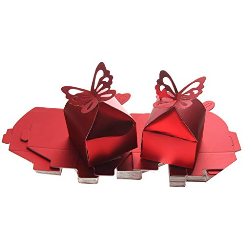 Tubayia 100 Stück Papier Schmetterling Geschenkbox Süßigkeiten Box Gastgeschenk für Hochzeit Party Taufe (Rot) von Tubayia