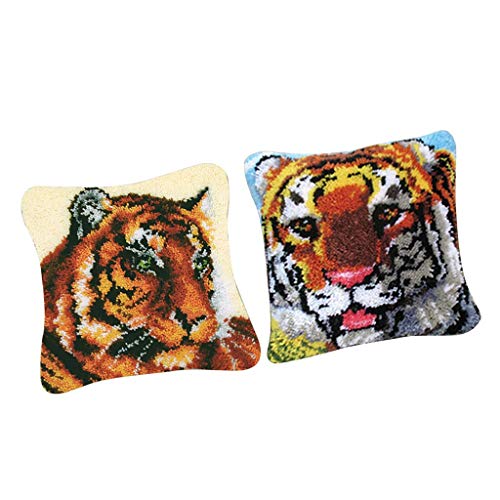 Tubayia 2 Satz Tiger Muster Knüpfkissen Kissenbezug Latch Hook Kit für Kreuzstich DIY Handwerk von Tubayia