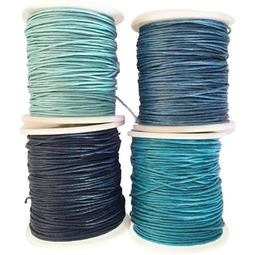 Tubayia 4 Rollen Gewachste Baumwollschnur Wachsband Baumwollkordel 1MM x 80M Gewachste Kordel für Armbänder Schmuckherstellung Halsketten Perlenfaden DIY Handwerk (Blaues Thema 4 Rollen) von Tubayia