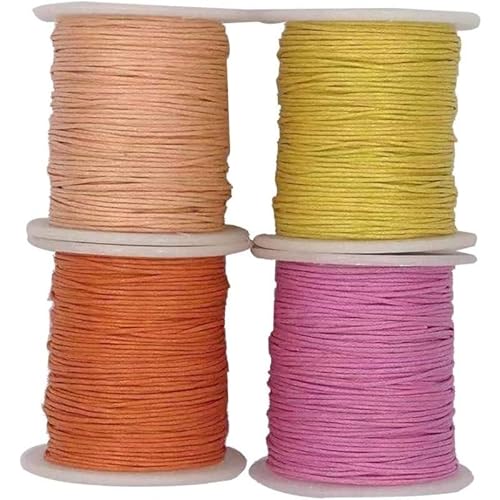 Tubayia 4 Rollen Gewachste Baumwollschnur Wachsband Baumwollkordel 1MM x 80M Gewachste Kordel für Armbänder Schmuckherstellung Halsketten Perlenfaden DIY Handwerk (Rosa+Gelb+Orange 4 Rollen) von Tubayia