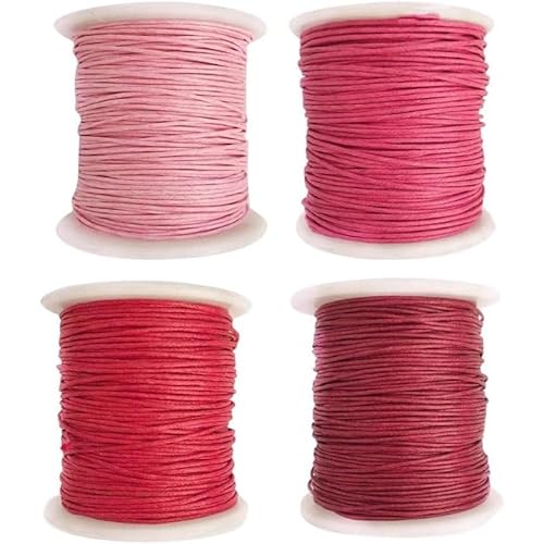 Tubayia 4 Rollen Gewachste Baumwollschnur Wachsband Baumwollkordel 1MM x 80M Gewachste Kordel für Armbänder Schmuckherstellung Halsketten Perlenfaden DIY Handwerk (Rotes Thema 4 Rollen) von Tubayia