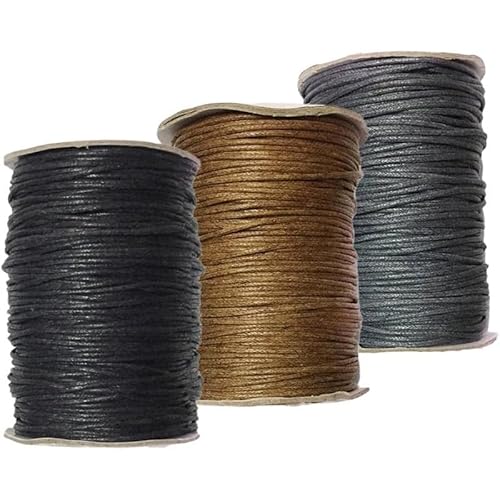 Tubayia 4 Rollen Gewachste Baumwollschnur Wachsband Baumwollkordel 1MM x 80M Gewachste Kordel für Armbänder Schmuckherstellung Halsketten Perlenfaden DIY Handwerk (Schwarz+Grau+Khaki 3 Rollen) von Tubayia