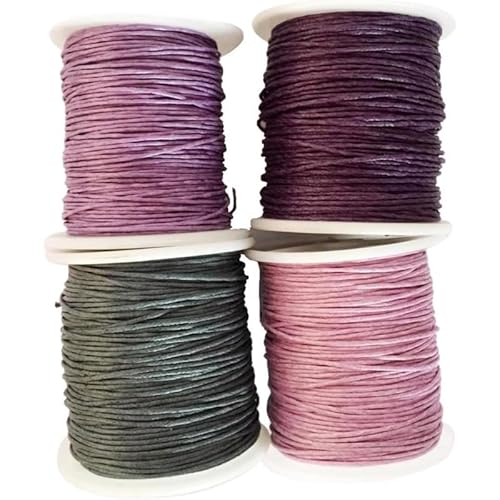 Tubayia 4 Rollen Gewachste Baumwollschnur Wachsband Baumwollkordel 1MM x 80M Gewachste Kordel für Armbänder Schmuckherstellung Halsketten Perlenfaden DIY Handwerk (VioletthellviolettrosaVio) von Tubayia