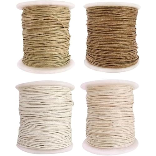 Tubayia 4 Rollen Gewachste Baumwollschnur Wachsband Baumwollkordel 1MM x 80M Gewachste Kordel für Armbänder Schmuckherstellung Halsketten Perlenfaden DIY Handwerk (Weiß und Khaki Thema 4 Rollen) von Tubayia
