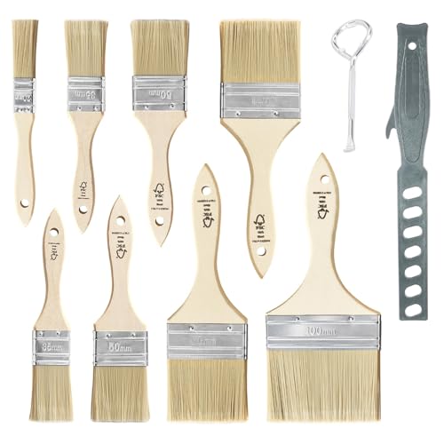 TubeRoo Malerpinsel Set 10-teilig, Pinsel 20 35 50 70 100 mm, Flachpinsel Lasurpinsel Lackierpinsel Lackpinsel Farbpinsel Flächenstreicher für Lacke Lasuren Öle Wand-Farben Acryl am Holz Metall von TubeRoo