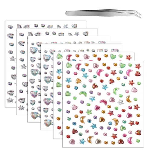 9 Blatt Selbstklebende Glitzersteine, Bunt Strasssteine Selbstklebend, Verschiedene Formen Acryl Strasssteine Sticker für Kinder Handwerke DIY Fotorahmen Grußkarten von Tucnoeu