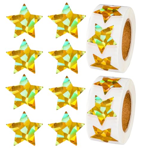 Tucnoeu 1000 Stück Klein Sticker Sterne Rolle, Selbstklebende Sterne Aufkleber Gold Belohnungsaufkleber Glitzer Sticker, Bonus Aufkleber für Kinder und Lehrer von Tucnoeu