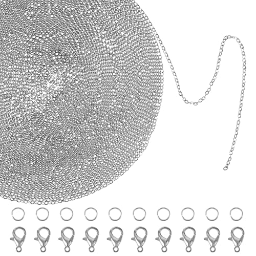 Tucnoeu 11m Gliederkette 2.0mm Gliederkette Silber, Gliederkette Meterware Edelstahlkette für DIY Schmuckherstellung mit 20 Karabinerverschluss und 30 Biegeringe, Ketten Basteln Zubehör Tucnoeu 11m Gliederkette 2.0mm Gliederkette Silber, Gliederkette Meterware Edelstahlkette für DIY Schmuckherstellung mit 20 Karabinerverschluss und 30 Biegeringe, Ketten Basteln Zubehör von Tucnoeu