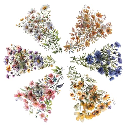 Tucnoeu 120 Stück Sticker Blumen, Aufkleber Blumen, Wiederverwendbare Sticker, PET Blumenaufkleber für Scrapbooking, Fotoalben, DIY Dekoration von Tucnoeu