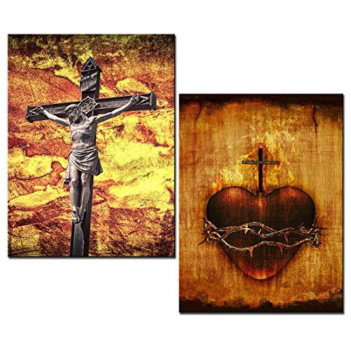 2 Stück Jesus-Kreuz-Diamant-Malerei-Set für Erwachsene Kinder DIY 5D-Vollbohrer runde Kristall-Strass-Stickerei Kunsthandwerk Leinwand das heilige Herz Jesus Bild Wanddekoration Geschenk von Tucocoo