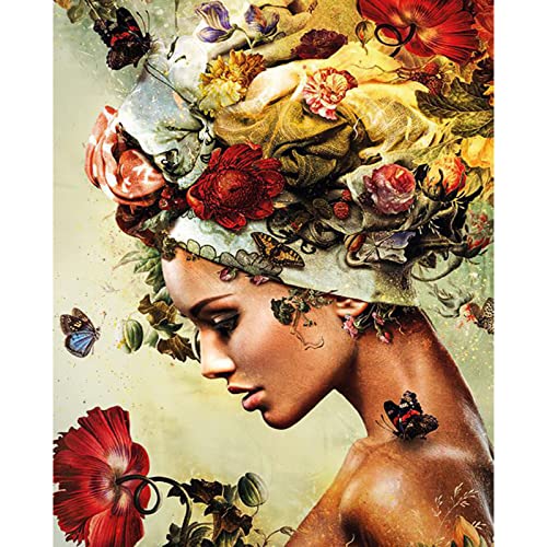 Afrikanische Amerikanische Frau Malen nach Zahlen für Erwachsene, DIY Ölgemälde-Sets auf Leinwand mit Pinseln und Acryl-Pigment Blumen-Schmetterling-Bild, Kunsthandwerk für Heimdekoration(rahmenlos) von Tucocoo