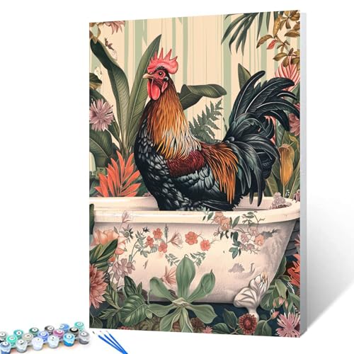 Bild mit Huhn in der Badewanne, Malen nach Zahlen für Erwachsene, Anfänger, Baden, Tier, Wandkunst für Badezimmer, Waschraum, lustige Farben, digitale Zeichnung, Malerei, Kunst für moderne Wohnkultur, Bild mit Huhn in der Badewanne, Malen nach Zahlen für Erwachsene, Anfänger, Baden, Tier, Wandkunst für Badezimmer, Waschraum, lustige Farben, digitale Zeichnung, Malerei, Kunst für moderne Wohnkultur, von Tucocoo