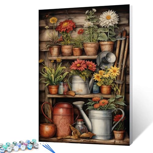 Blumen Pflanzen mit Töpfen Gartenwerkzeuge Farbe nach Zahl Rustikale Landschaften DIY Malerei auf Leinwand mit Pinseln Acrylfarben Farbe nach Zahlen für Erwachsene und Anfänger 40x50cm (DIY Rahmen) Blumen Pflanzen mit Töpfen Gartenwerkzeuge Farbe nach Zahl Rustikale Landschaften DIY Malerei auf Leinwand mit Pinseln Acrylfarben Farbe nach Zahlen für Erwachsene und Anfänger 40x50cm (DIY Rahmen) von Tucocoo