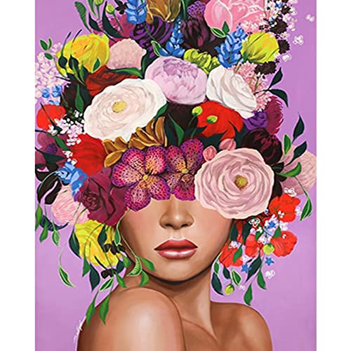 Buntes Blumen-Malen nach Zahlen für Erwachsene DIY-Ölgemälde-Kits auf Leinwand mit Pinseln und Acryl-Pigment Blume Frau Portraitbild Kunsthandwerk Handwerk für Zuhause Wanddekoration von Tucocoo