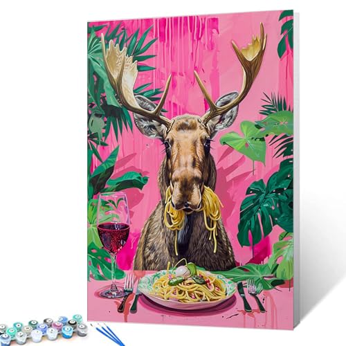 Dhorn Elchessen Malen nach Zahlen für Erwachsene, Tiere essen Nudeln, DIY-Ölgemälde-Set auf Leinwand mit Pinseln und Acrylpigment, tropisches Pflanzenbild für Heimdekoration, Geschenk, 40,6 x 50,8 cm Dhorn Elchessen Malen nach Zahlen für Erwachsene, Tiere essen Nudeln, DIY-Ölgemälde-Set auf Leinwand mit Pinseln und Acrylpigment, tropisches Pflanzenbild für Heimdekoration, Geschenk, 40,6 x 50,8 cm von Tucocoo